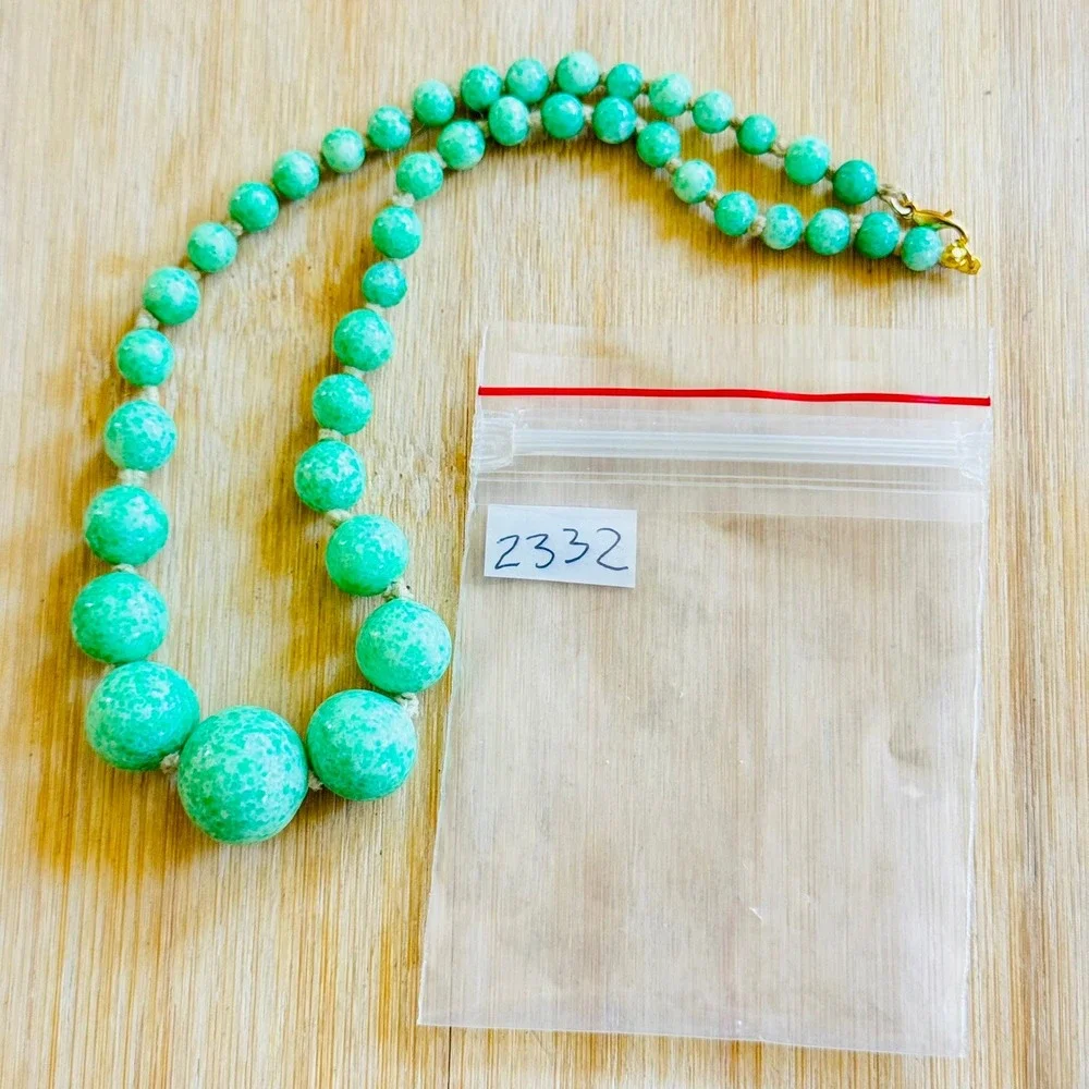 VTG Art Deco Czech Green Peking Glass Necklace Flapper Beaded‎ Beads Choker 17